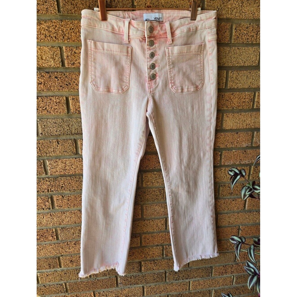🌸 VERVET High Rise Exposed Button Fly Pastel Pink Cropped Jeans — Size 30